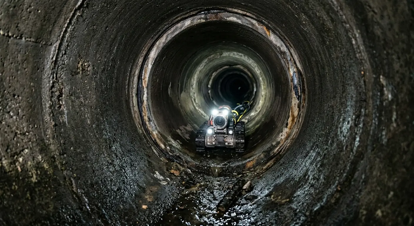 Robotic sewer camera inspecting pipe interior for Sewer Line Cleaning in Hannibal