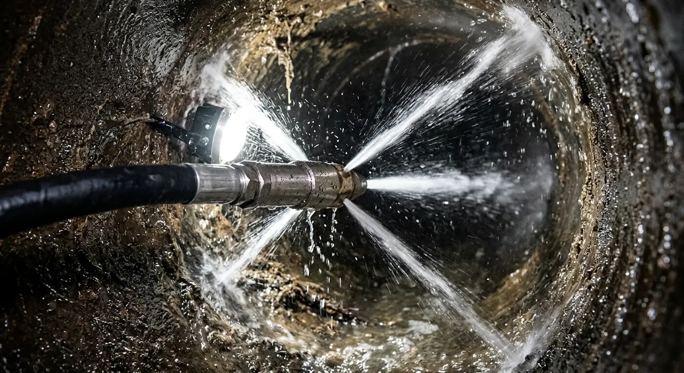 High-pressure hydro jetting nozzle cleaning sewer pipe for Emergency Drain Service in Hannibal